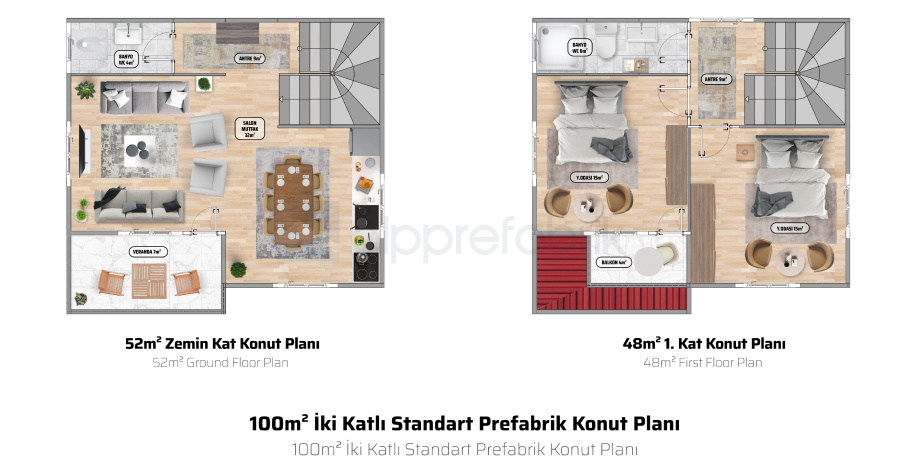 100м² Двуетажна сглобяема къща - Етажен план