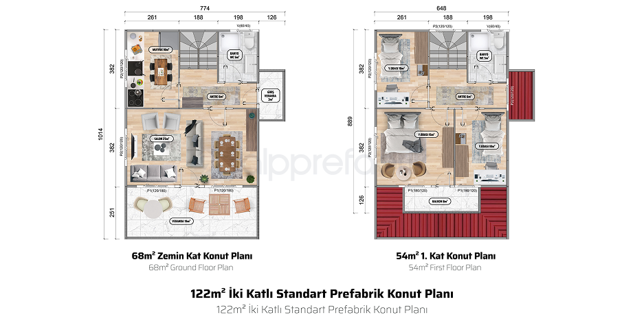 122м² Двуетажна сглобяема къща - Етажен план
