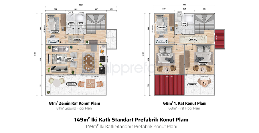 149м² Двуетажна сглобяема къща - Етажен план